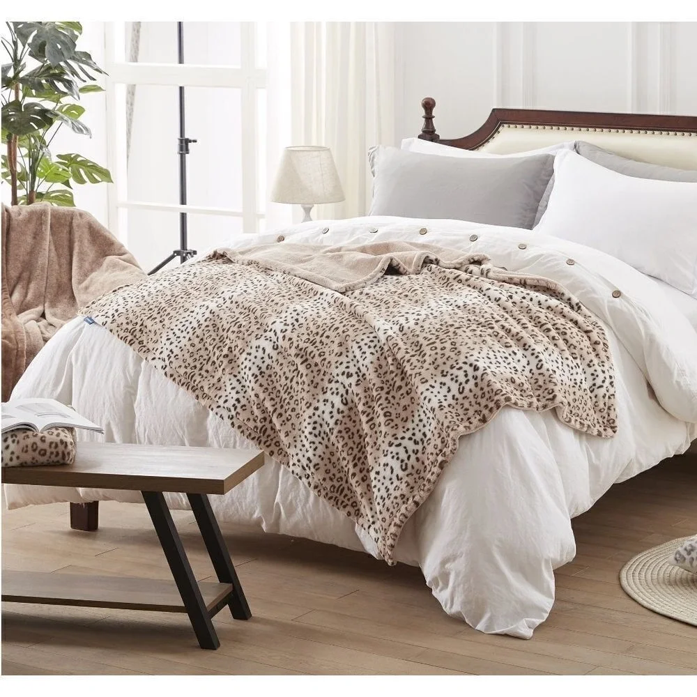 Sedona House Fuzzy‎ Faux Fur Throw Sand Leopard Blanket,Lightweight Plush Cozy